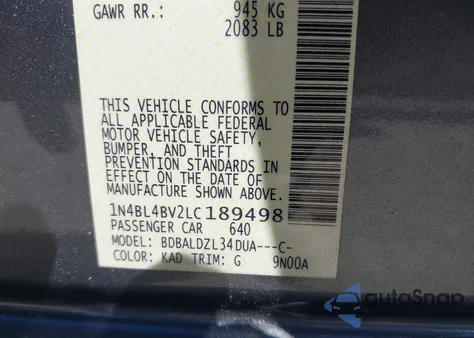 2020 Nissan Altima S Fwd из США, поврежденный, VIN 1N4BL4BV2LC189498